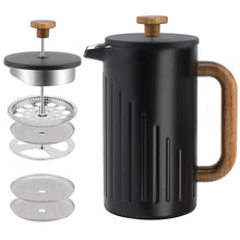 Load image into Gallery viewer, French Press Coffee Maker with Real Wood Handle, Double Wall Insulation &amp; Dual-Filter Screen
