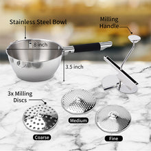 Load image into Gallery viewer, Food Mill Stainless Steel With 3 Grinding Discs, Milling Handle &amp; Bowl
