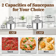 Load image into Gallery viewer, stainless steel sauce pan set for sauce pasta cooking
