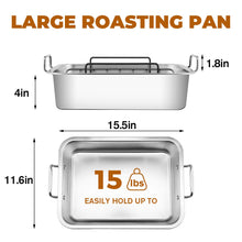 Load image into Gallery viewer, large roaster pan metal with rack for turkey chicken meat manufacture
