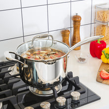 Load image into Gallery viewer, stainless steel saucepan with pour spout and lid pasta cooking pot
