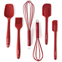 Load image into Gallery viewer, Rorence Silicone Whisk Spatula Spoonula &amp; Brush Set of 6 - Green/Red
