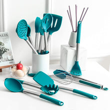 Load image into Gallery viewer, Rorence Silicone Cooking Utensil Kitchen Utensil Set 12 Pieces- Blue/Pink/Green
